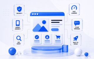 Small business website essentials including clear content, responsive design, SEO, trust and contact options